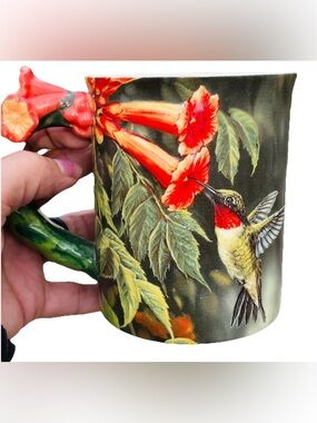Wild Wing Coffee Mug Summer Ruby Throated Hummingbird Trumpet Flower 3D sculpted